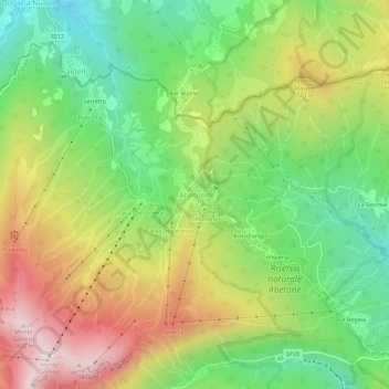 Mapa topográfico Abetone, altitud, relieve