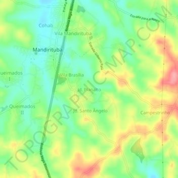 Mapa topográfico Jd. Planalto, altitud, relieve