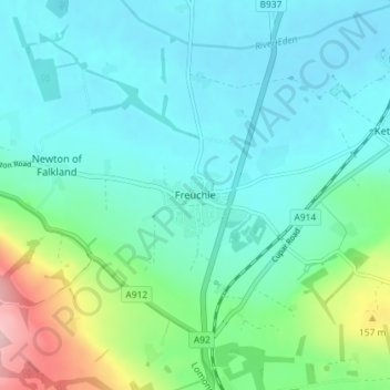Mapa topográfico Freuchie, altitud, relieve