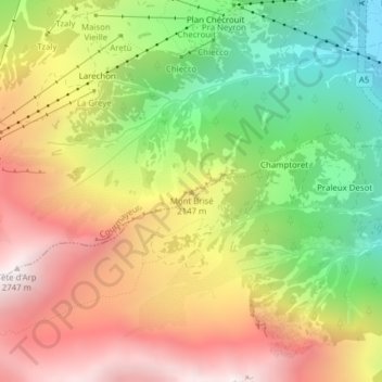 Mapa topográfico Mont Brisé, altitud, relieve