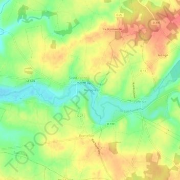 Mapa topográfico Mortagne, altitud, relieve
