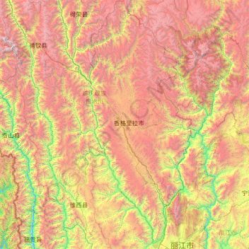Mapa topográfico Diqing, altitud, relieve