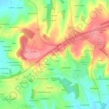 Mapa topográfico Le Croissant, altitud, relieve