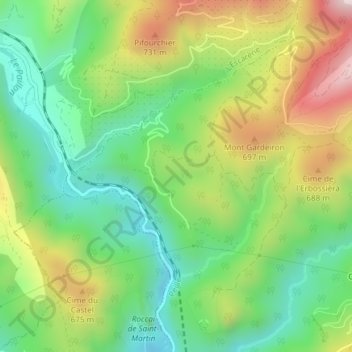Mapa topográfico Euira, altitud, relieve