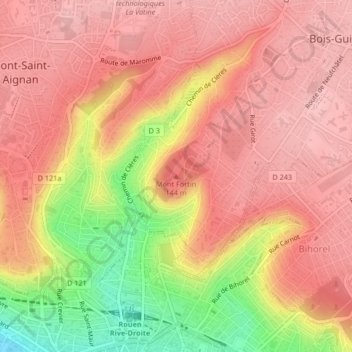 Mapa topográfico Mont Fortin, altitud, relieve
