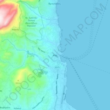 Mapa topográfico Quíos, altitud, relieve