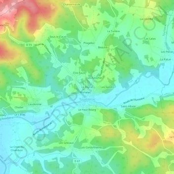Mapa topográfico Le Peyrat, altitud, relieve