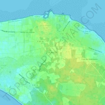 Mapa topográfico Les Biraudes, altitud, relieve