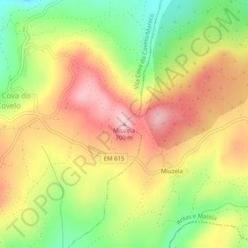 Mapa topográfico Miuzela, altitud, relieve