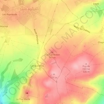 Mapa topográfico Puy Garnedon, altitud, relieve