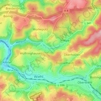 Mapa topográfico Dahl, altitud, relieve