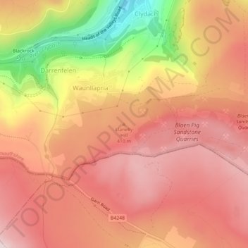 Mapa topográfico Llanelly Hill, altitud, relieve