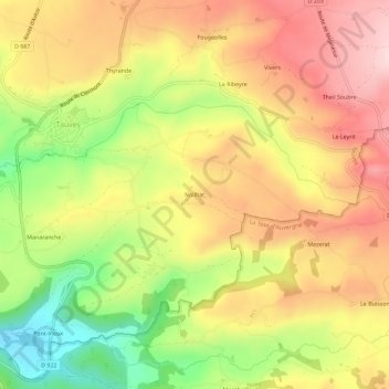 Mapa topográfico Noilhat, altitud, relieve