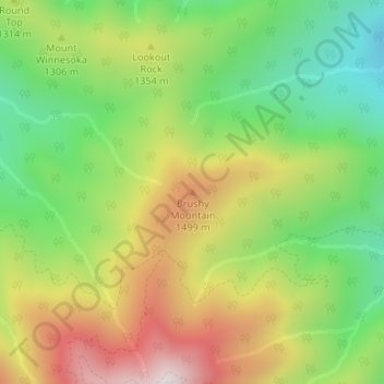 Mapa topográfico Brushy Mountain, altitud, relieve