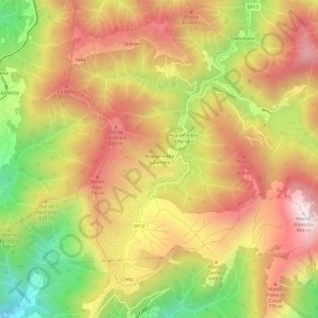 Mapa topográfico Acquafredda Superiore, altitud, relieve