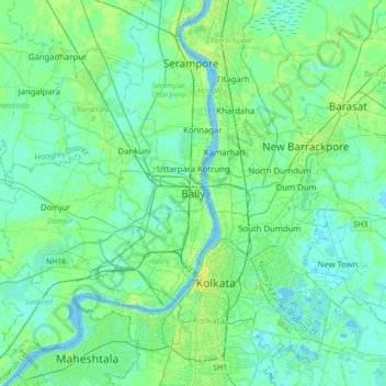 Mapa topográfico Bally, altitud, relieve