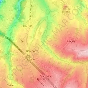 Mapa topográfico Booze, altitud, relieve