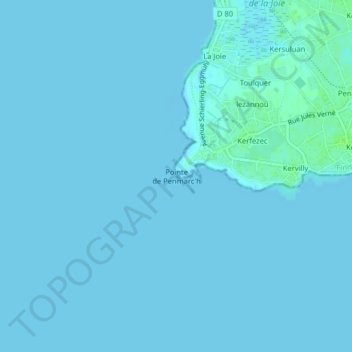 Mapa topográfico Pointe de Penmarc'h, altitud, relieve