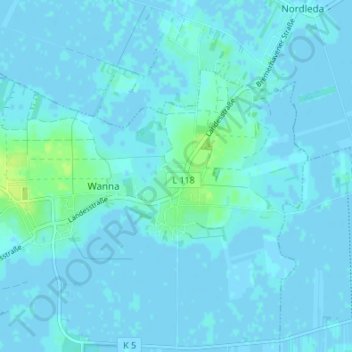 Mapa topográfico Osterwanna, altitud, relieve