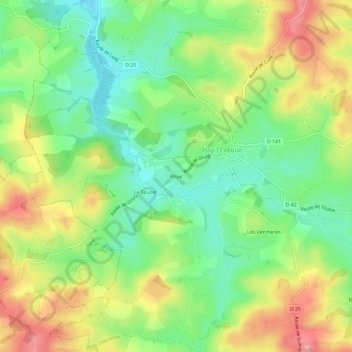 Mapa topográfico Roue, altitud, relieve