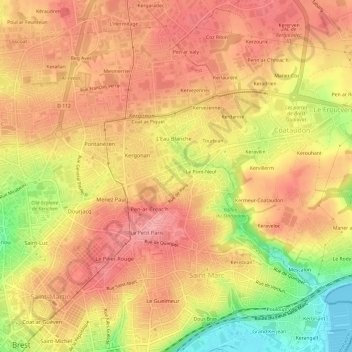 Mapa topográfico Kerbernard, altitud, relieve