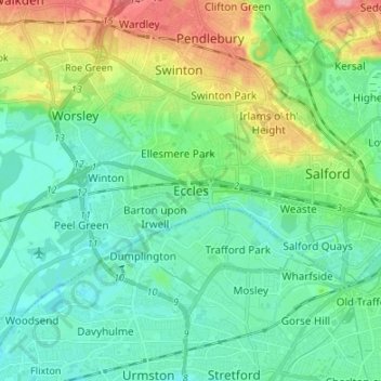 Mapa topográfico Eccles, altitud, relieve