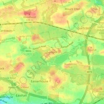 Mapa topográfico Gartloch, altitud, relieve