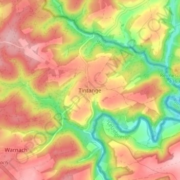 Mapa topográfico Tintange, altitud, relieve