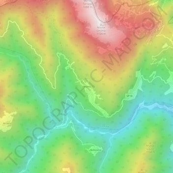 Mapa topográfico Vesimo, altitud, relieve