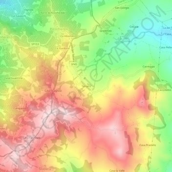 Mapa topográfico Tassara, altitud, relieve