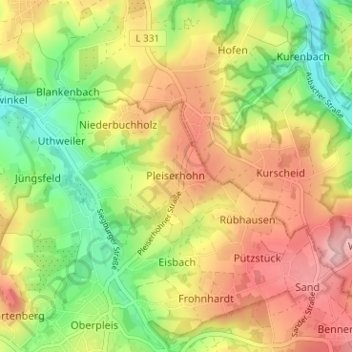 Mapa topográfico Pleiserhohn, altitud, relieve