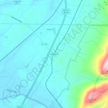 Mapa topográfico Wetmore, altitud, relieve