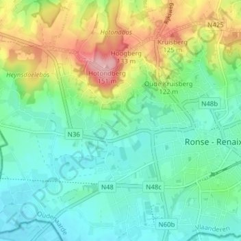Mapa topográfico Kapellekouter, altitud, relieve