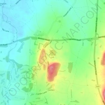 Mapa topográfico Clutton Hill, altitud, relieve
