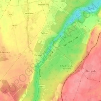 Mapa topográfico Traunfall, altitud, relieve