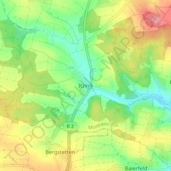 Mapa topográfico Itzing, altitud, relieve