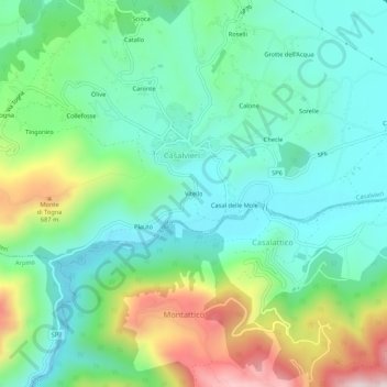 Mapa topográfico Vitello, altitud, relieve