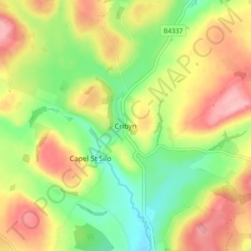 Mapa topográfico Cribyn, altitud, relieve