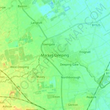 Mapa topográfico Market Deeping, altitud, relieve