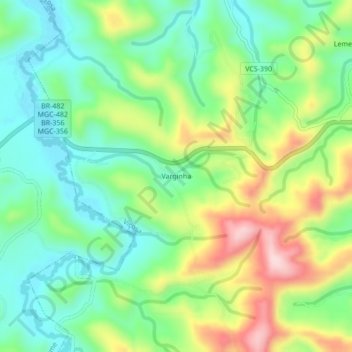 Mapa topográfico Varginha, altitud, relieve