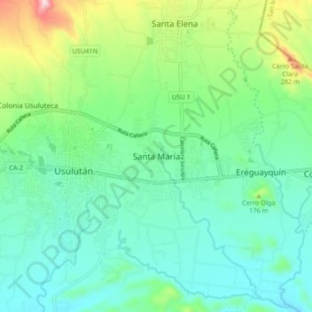 Mapa topográfico Santa María, altitud, relieve