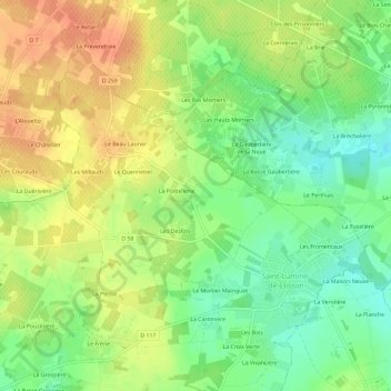 Mapa topográfico Les Naudières, altitud, relieve