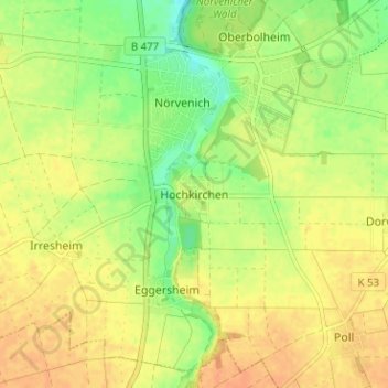 Mapa topográfico Hochkirchen, altitud, relieve