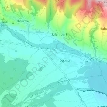 Mapa topográfico Furmaniec, altitud, relieve
