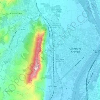 Mapa topográfico Les Fourniers, altitud, relieve