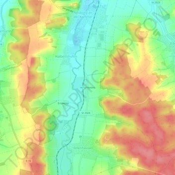 Mapa topográfico Hirschfelden, altitud, relieve