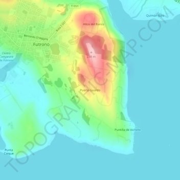 Mapa topográfico Puerto Guarda, altitud, relieve