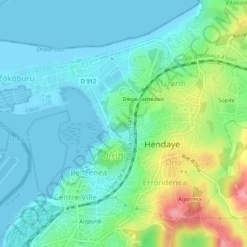 Mapa topográfico Larrun, altitud, relieve