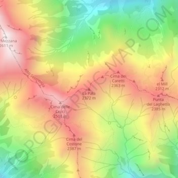 Mapa topográfico La Pala, altitud, relieve