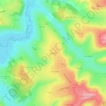 Mapa topográfico Chevagny, altitud, relieve